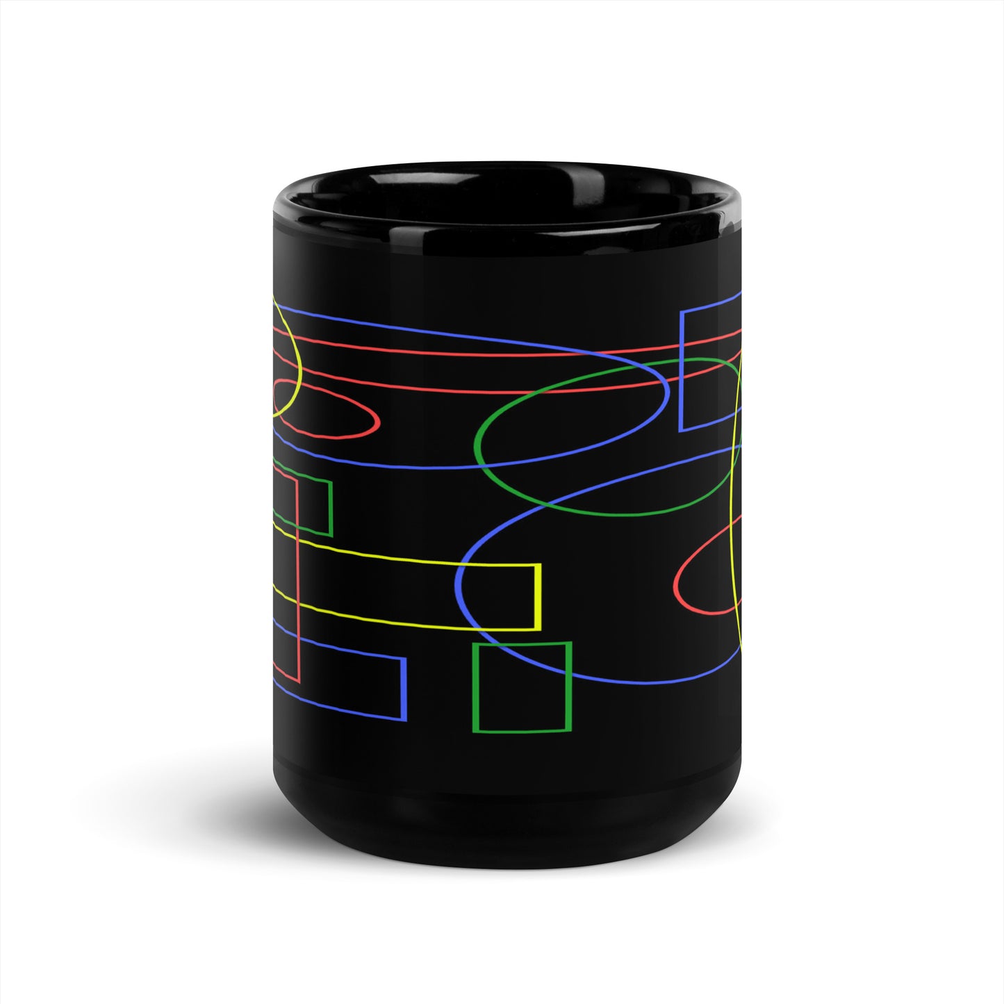 Black Glossy Mug With A Print Of Geometric Shapes 1.1