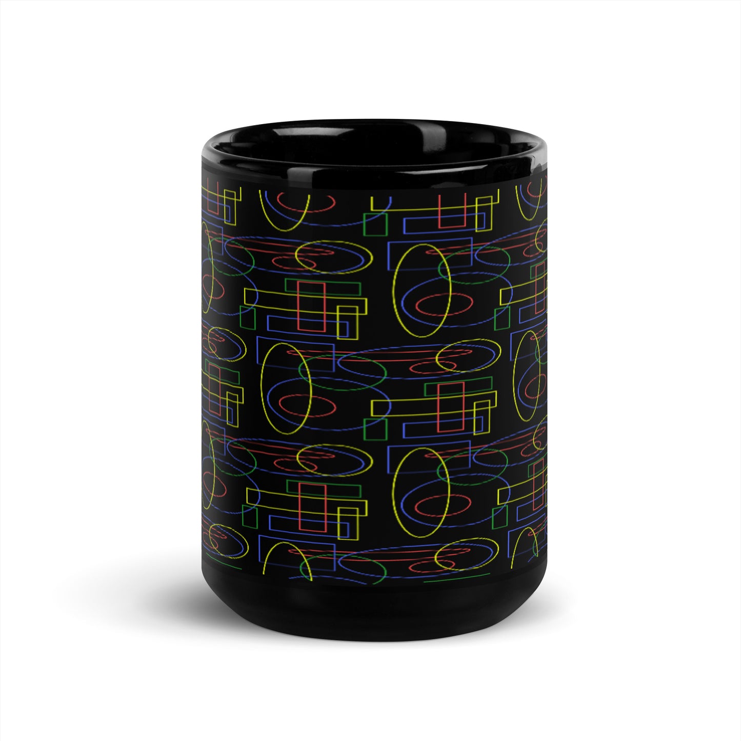 Black Glossy Mug With A Print Of Geometric Shapes 1.1 Tiles