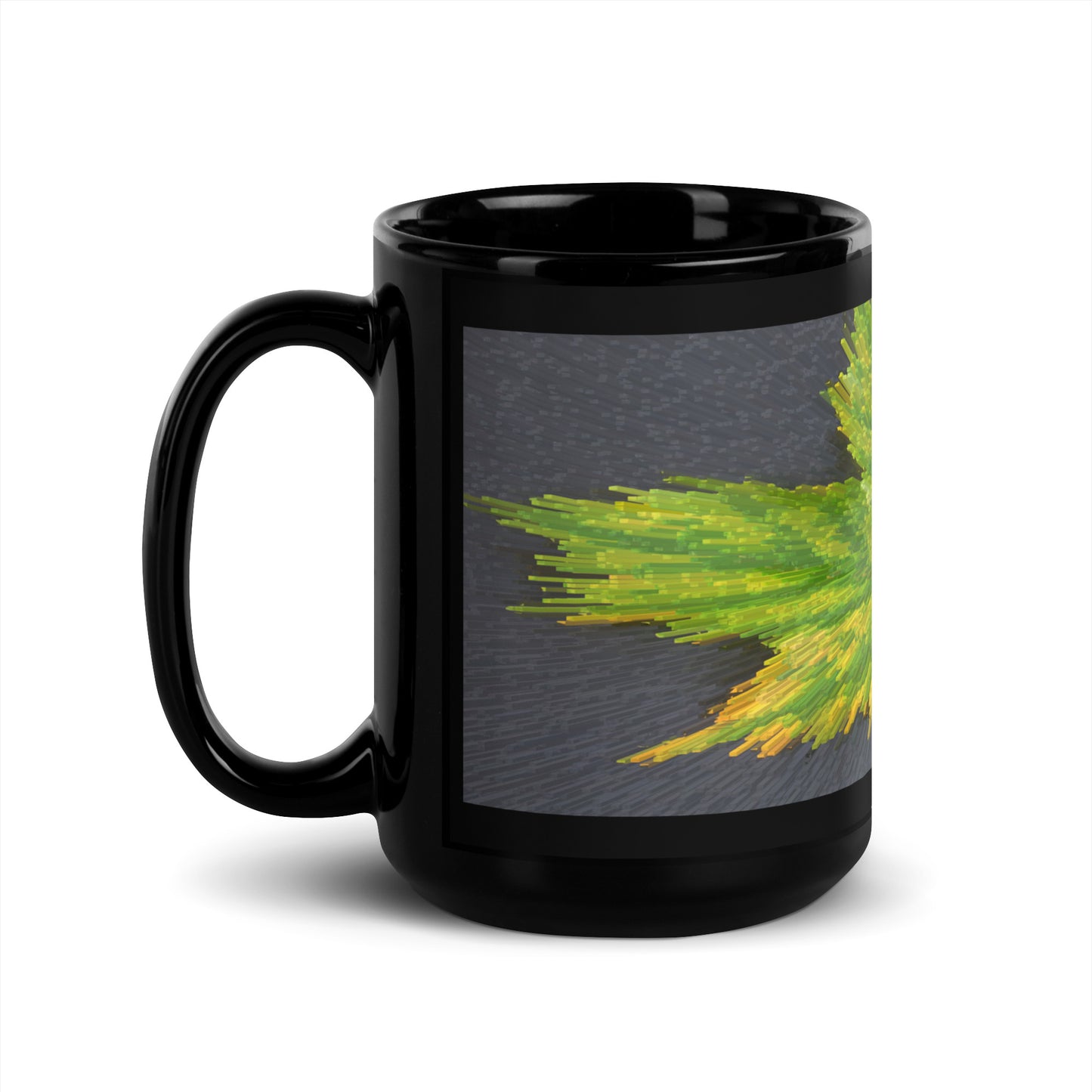 Black Glossy Mug With Print Of Spiky Leaf 1.1