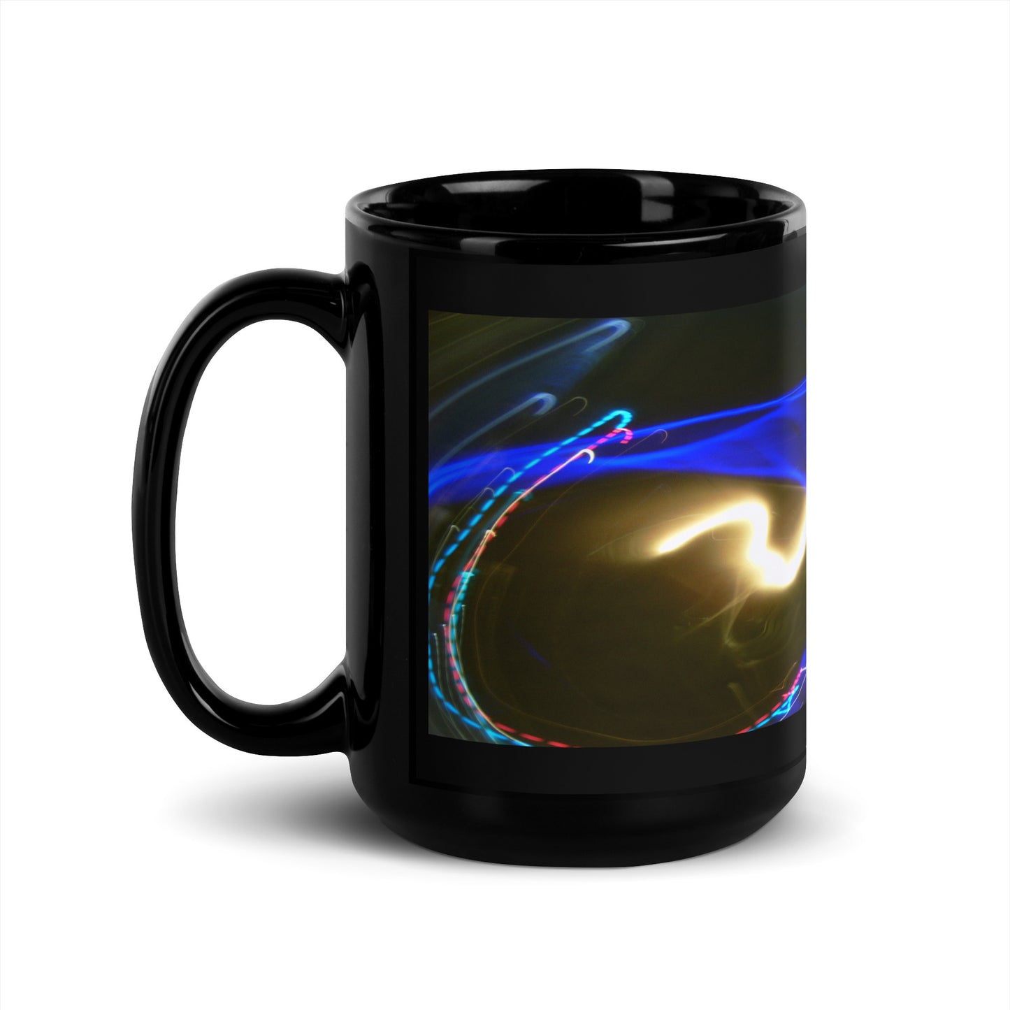 Black Glossy Mug With A Print Of Light Trail 799a