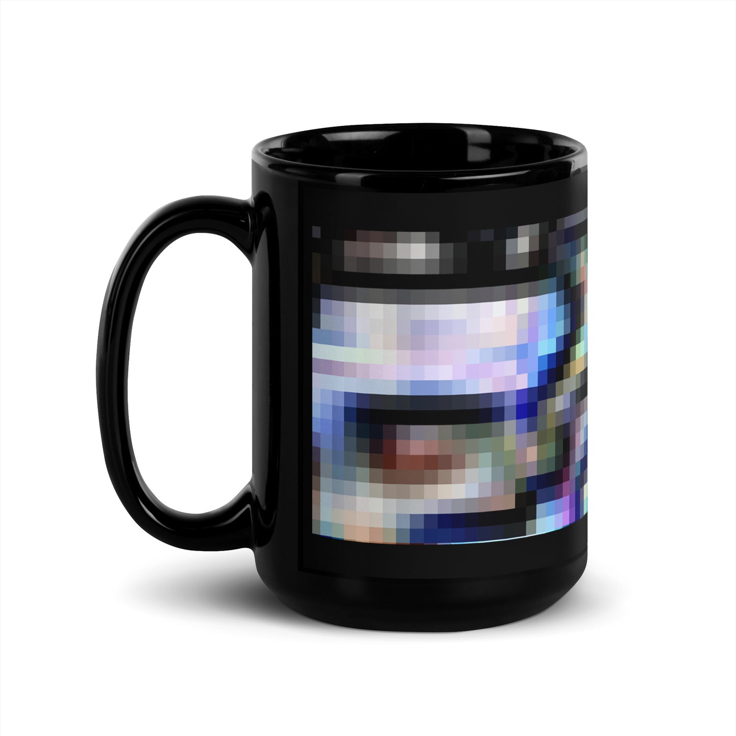 Black Glossy Mug With A Print Of Pixel Art 1.1