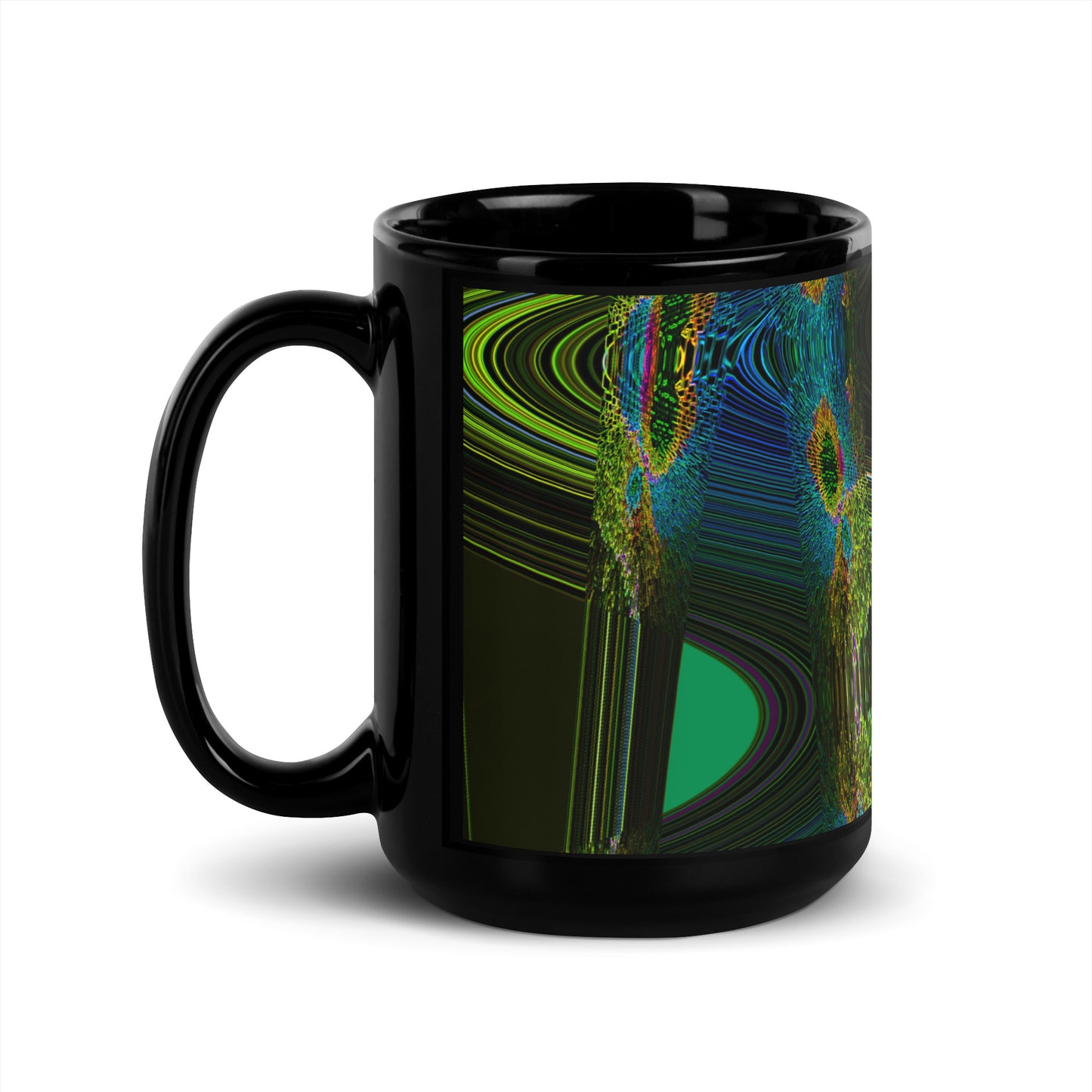 Black Glossy Mug With A Print Of Cosmic Waves 1a1