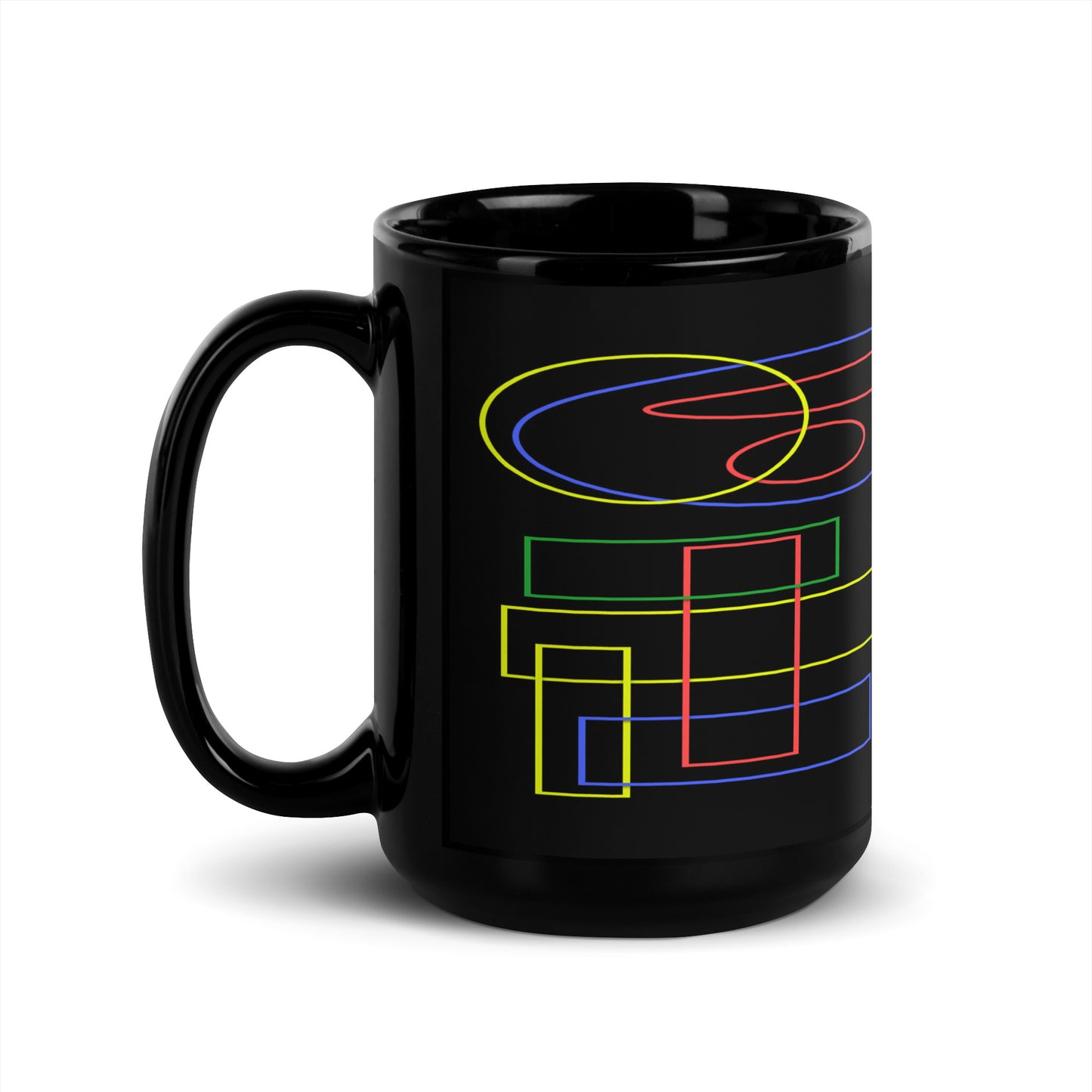 Black Glossy Mug With A Print Of Geometric Shapes 1.1