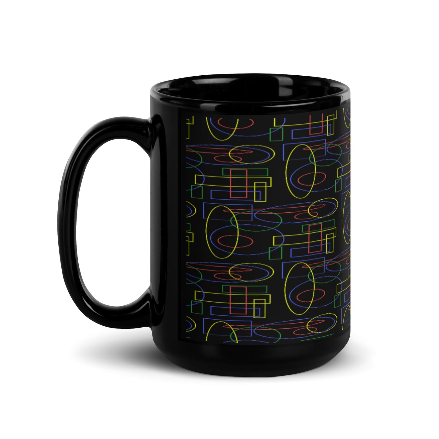 Black Glossy Mug With A Print Of Geometric Shapes 1.1 Tiles