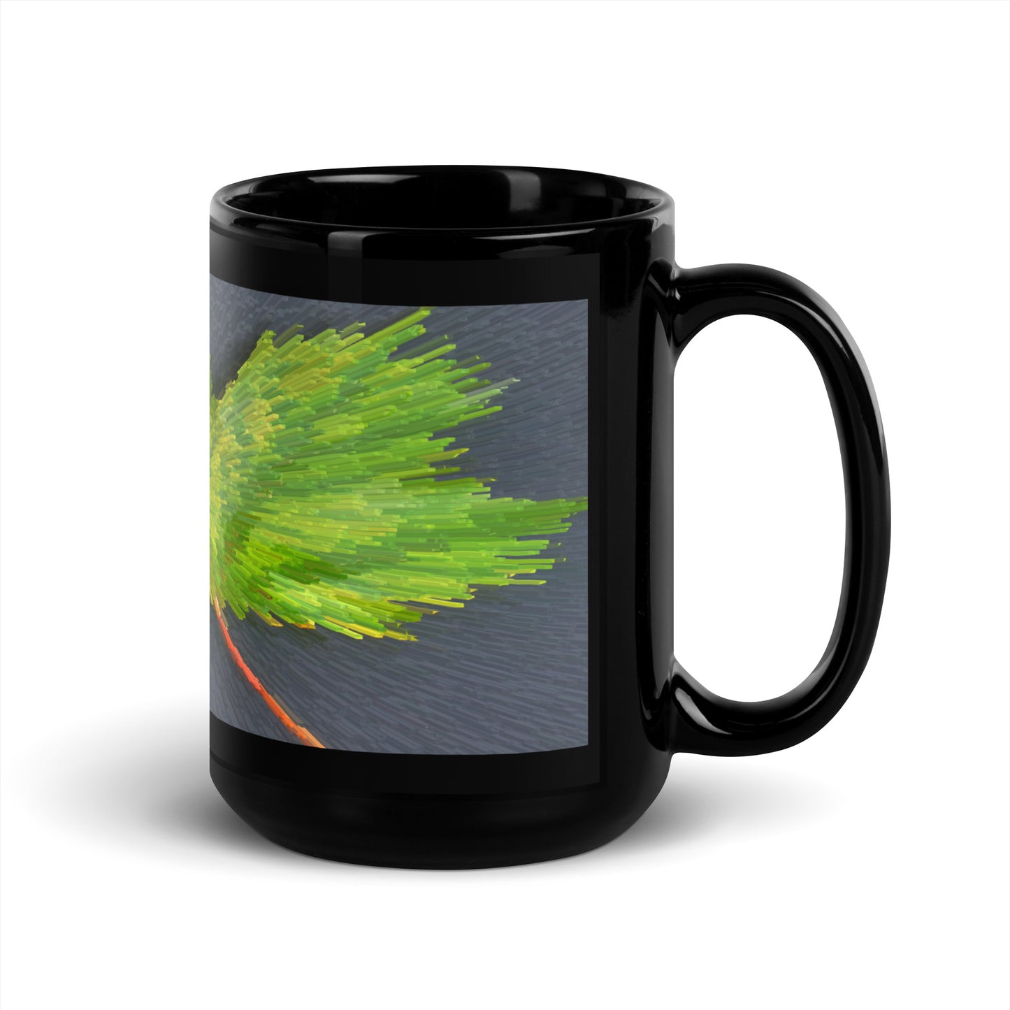 Black Glossy Mug With Print Of Spiky Leaf 1.1