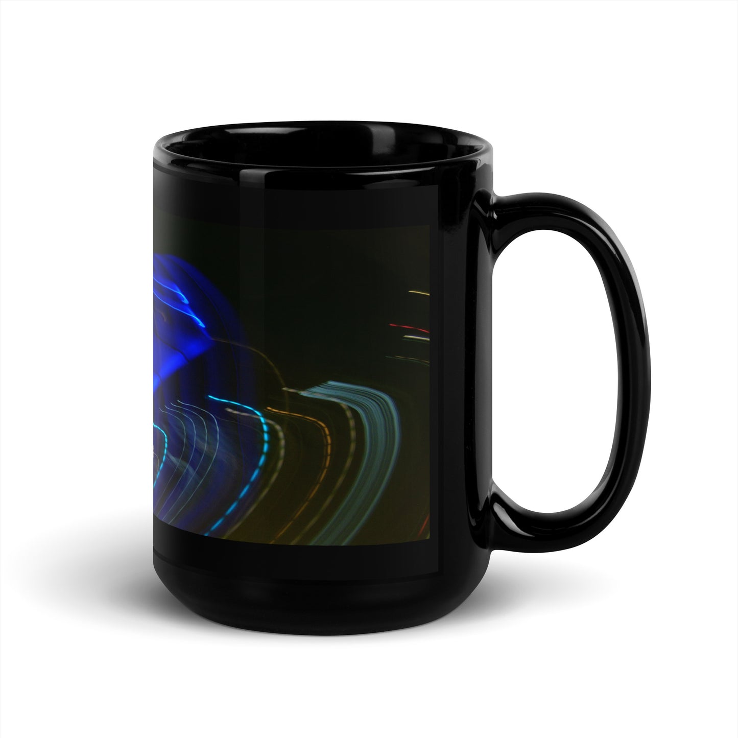 Black Glossy Mug With A Print Of Light Trail 799a