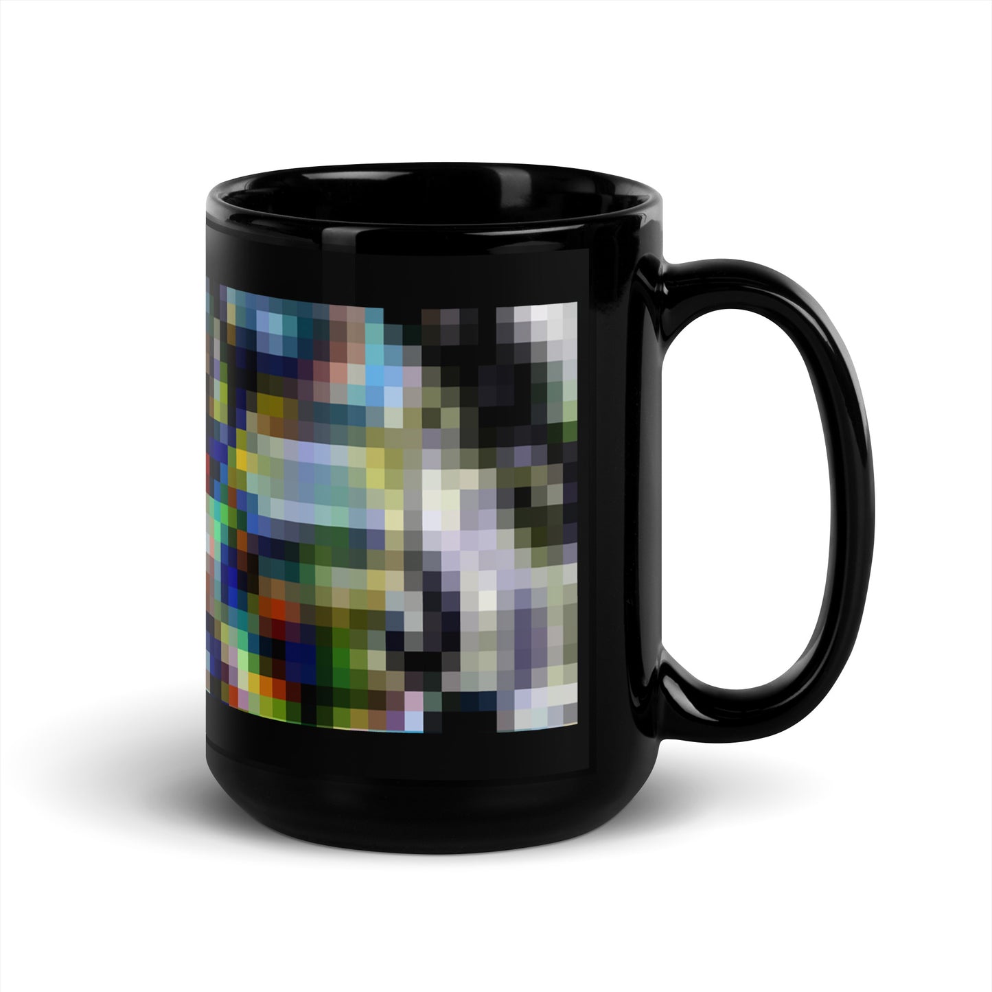 Black Glossy Mug With A Print Of Pixel Art 1.1