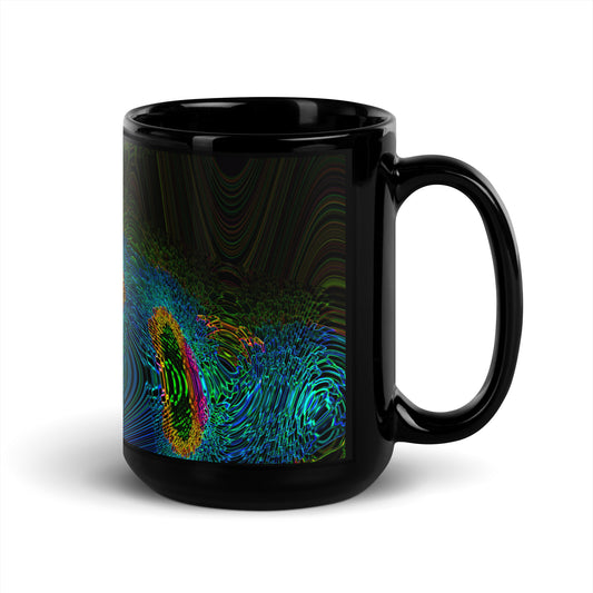 Black Glossy Mug With A Print Of Cosmic Waves 1a1