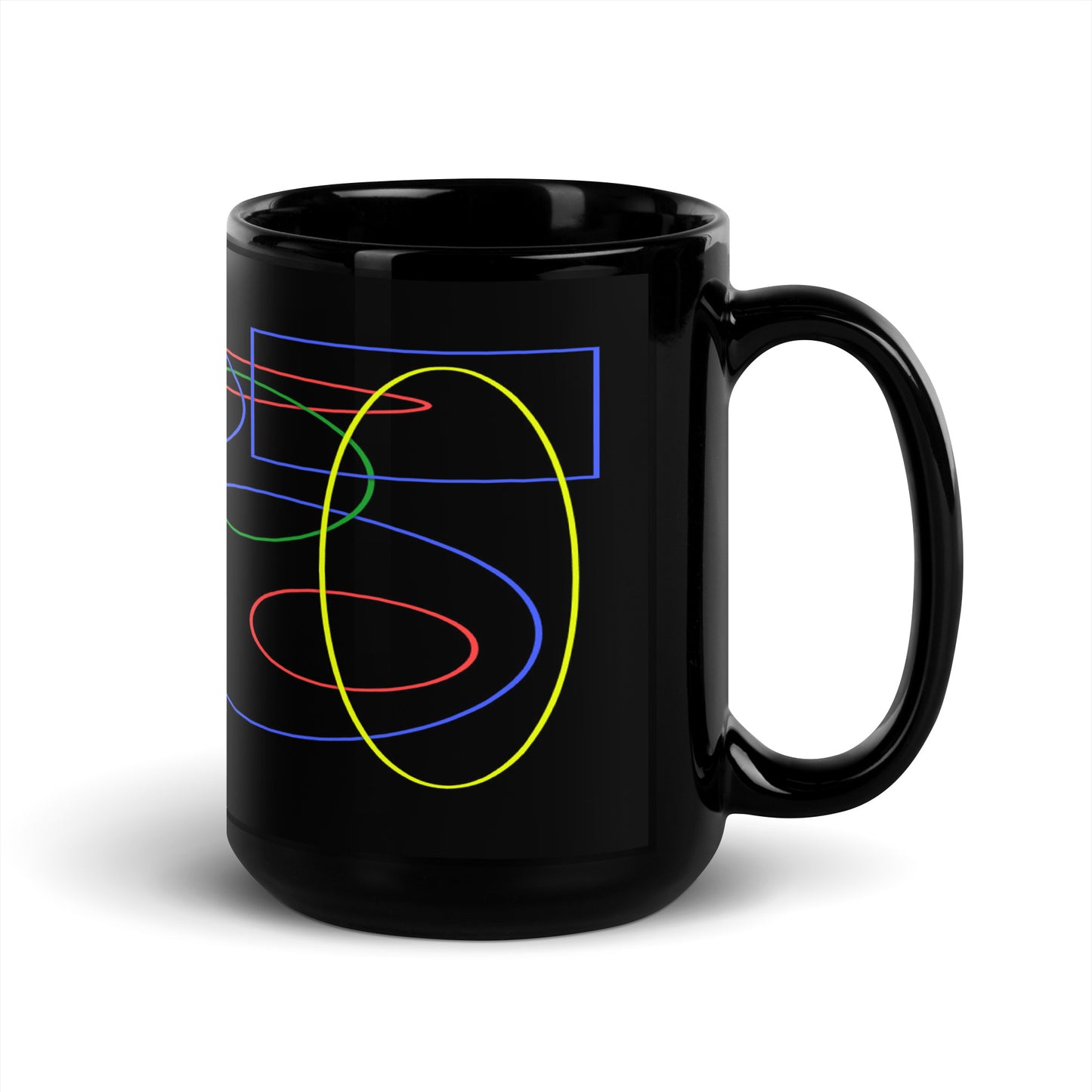 Black Glossy Mug With A Print Of Geometric Shapes 1.1