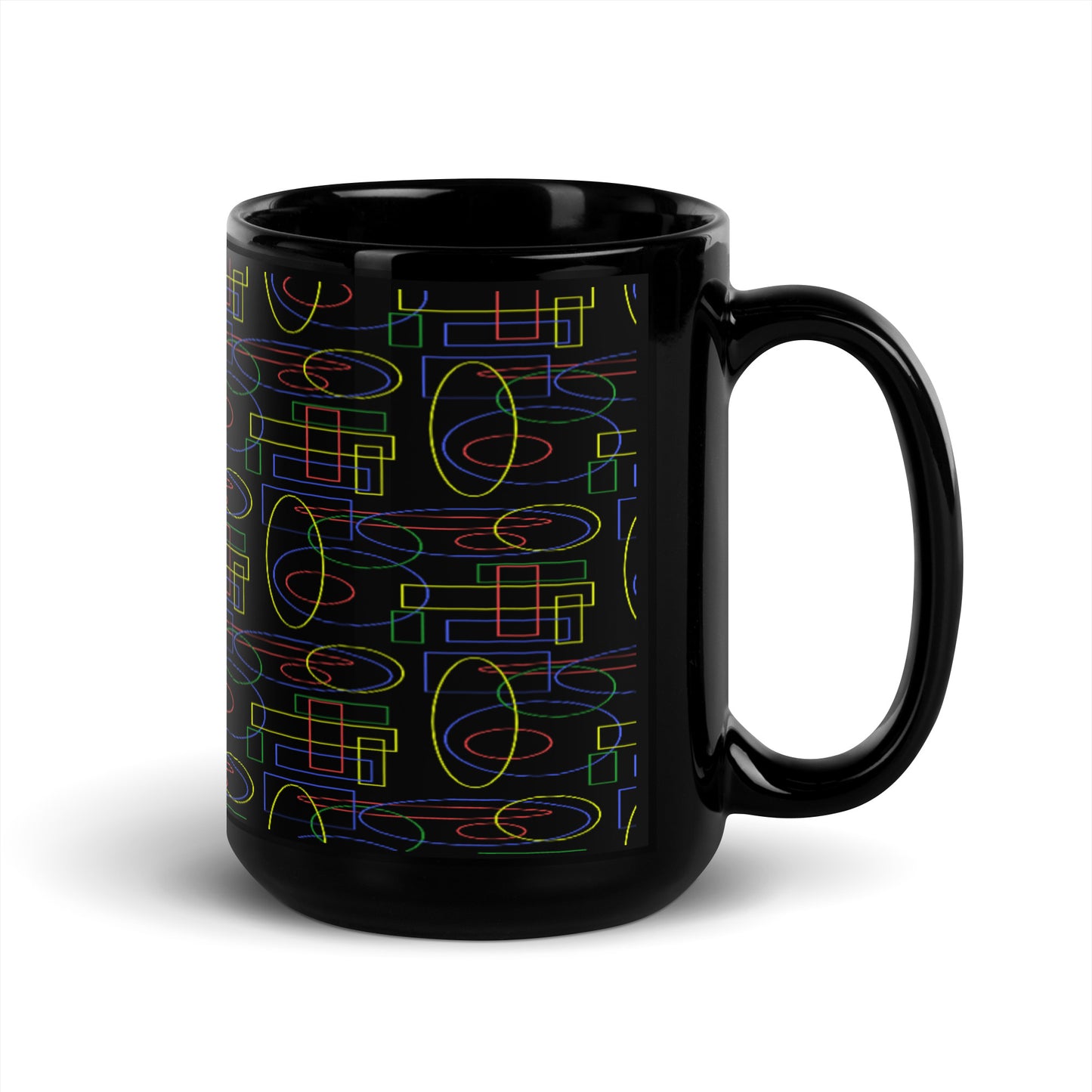 Black Glossy Mug With A Print Of Geometric Shapes 1.1 Tiles