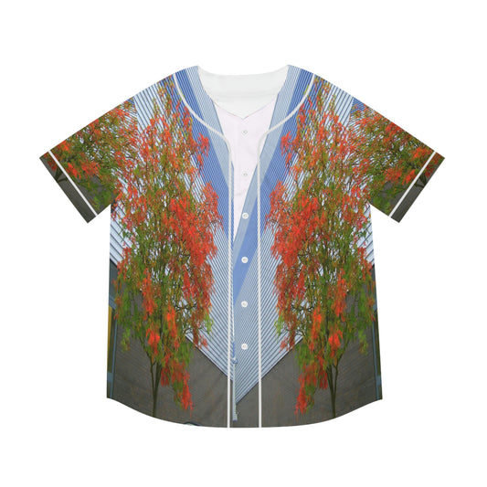 Men's Baseball Jersey With A Print Of Autumn Tree Against Building 1