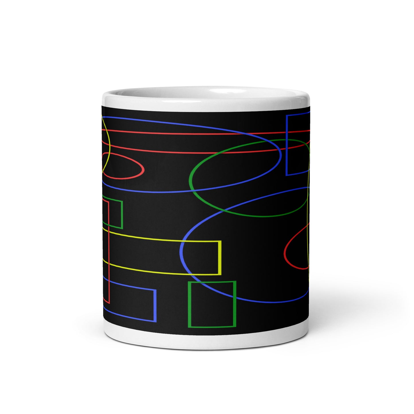 White Glossy Mug With Print Of Geometric Shapes 1.1