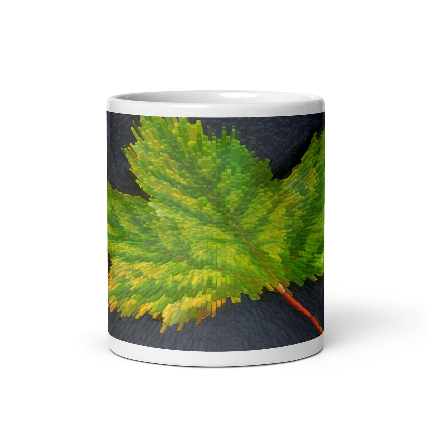 White Glossy Mug With Print Of Spiky Leaf 1.1