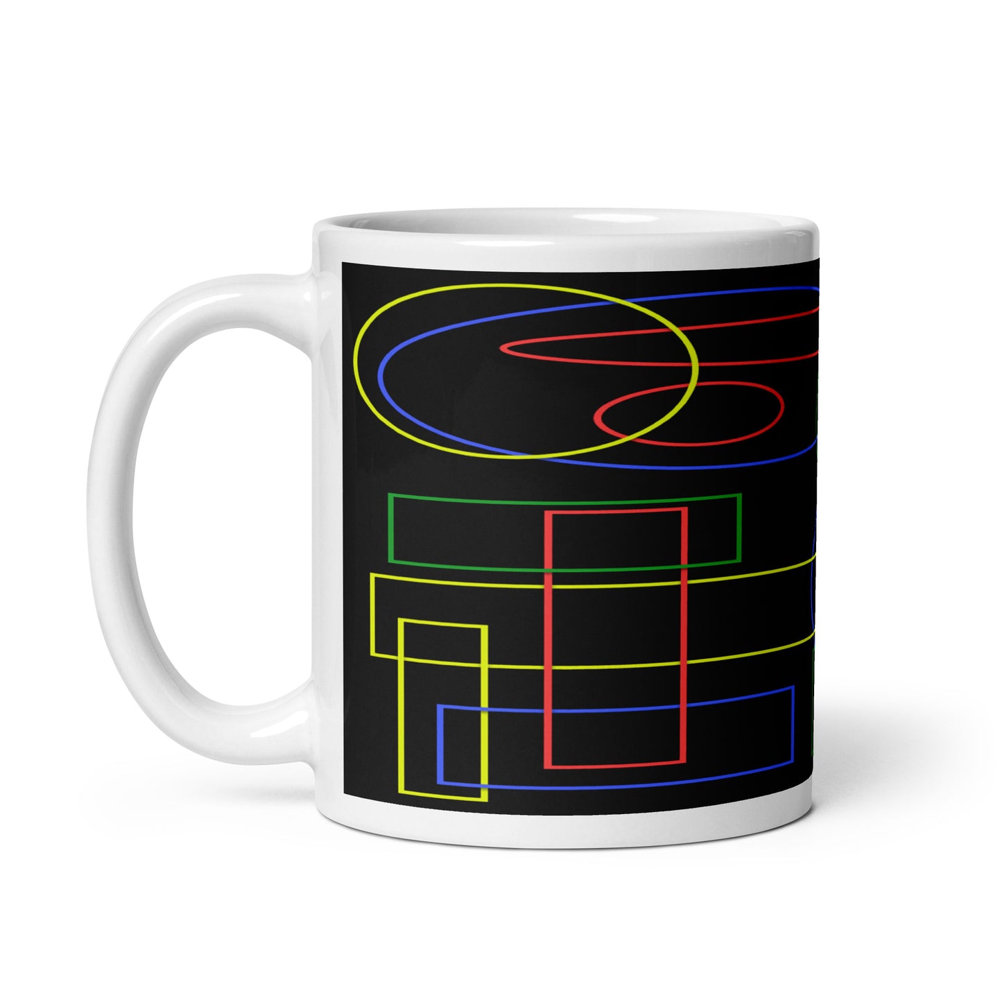 White Glossy Mug With Print Of Geometric Shapes 1.1