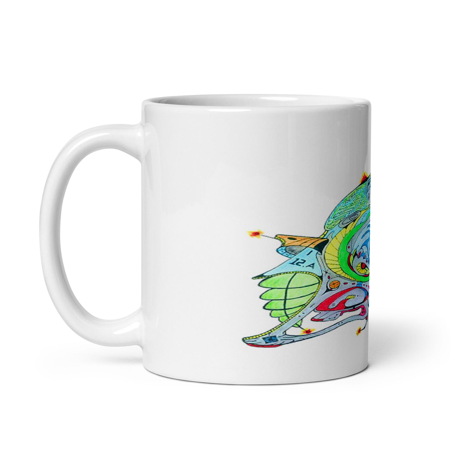 White Glossy Mug With Print Of Concept Spaceship 16.1