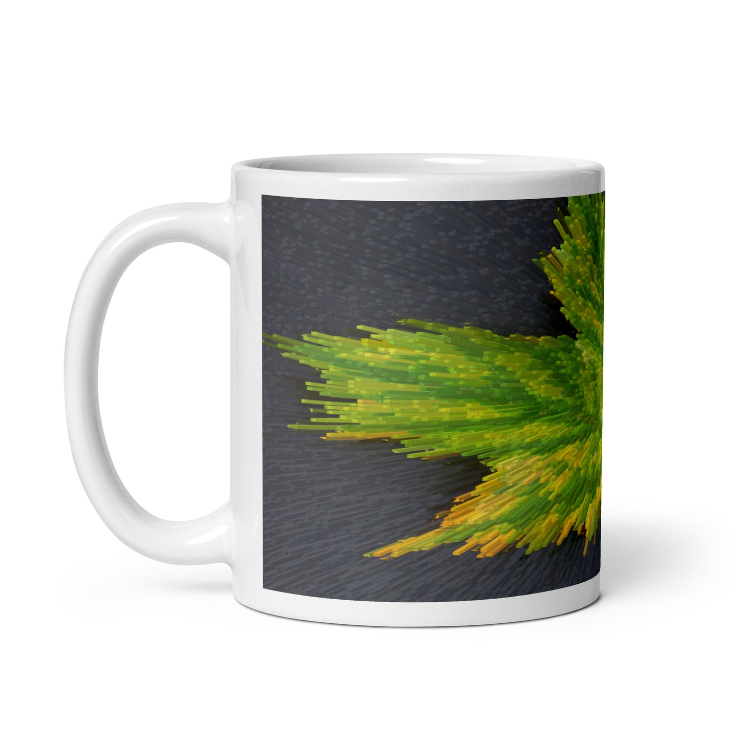 White Glossy Mug With Print Of Spiky Leaf 1.1