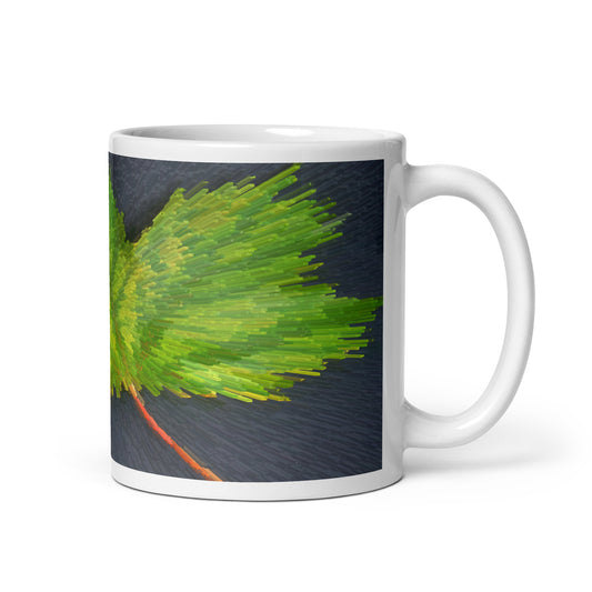 White Glossy Mug With Print Of Spiky Leaf 1.1