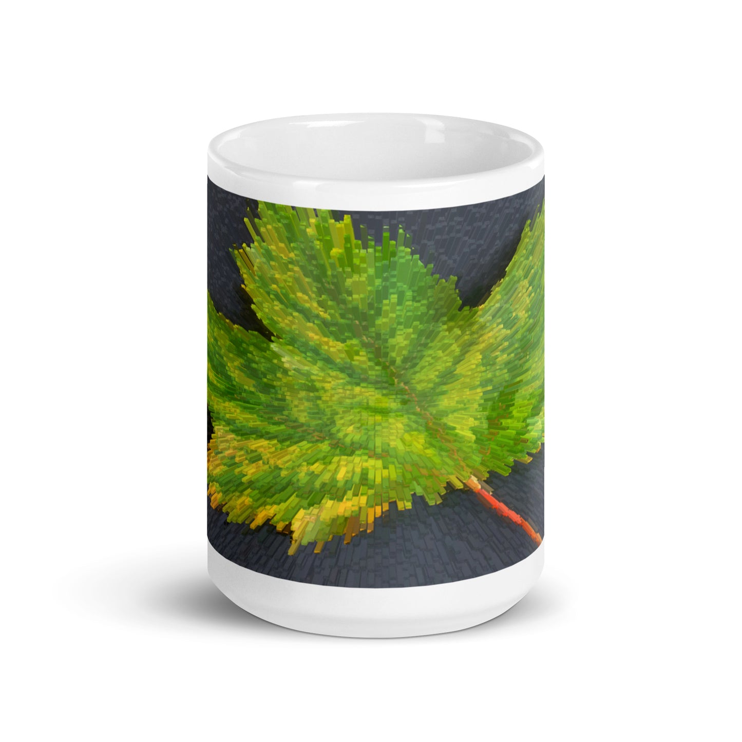 White Glossy Mug With Print Of Spiky Leaf 1.1