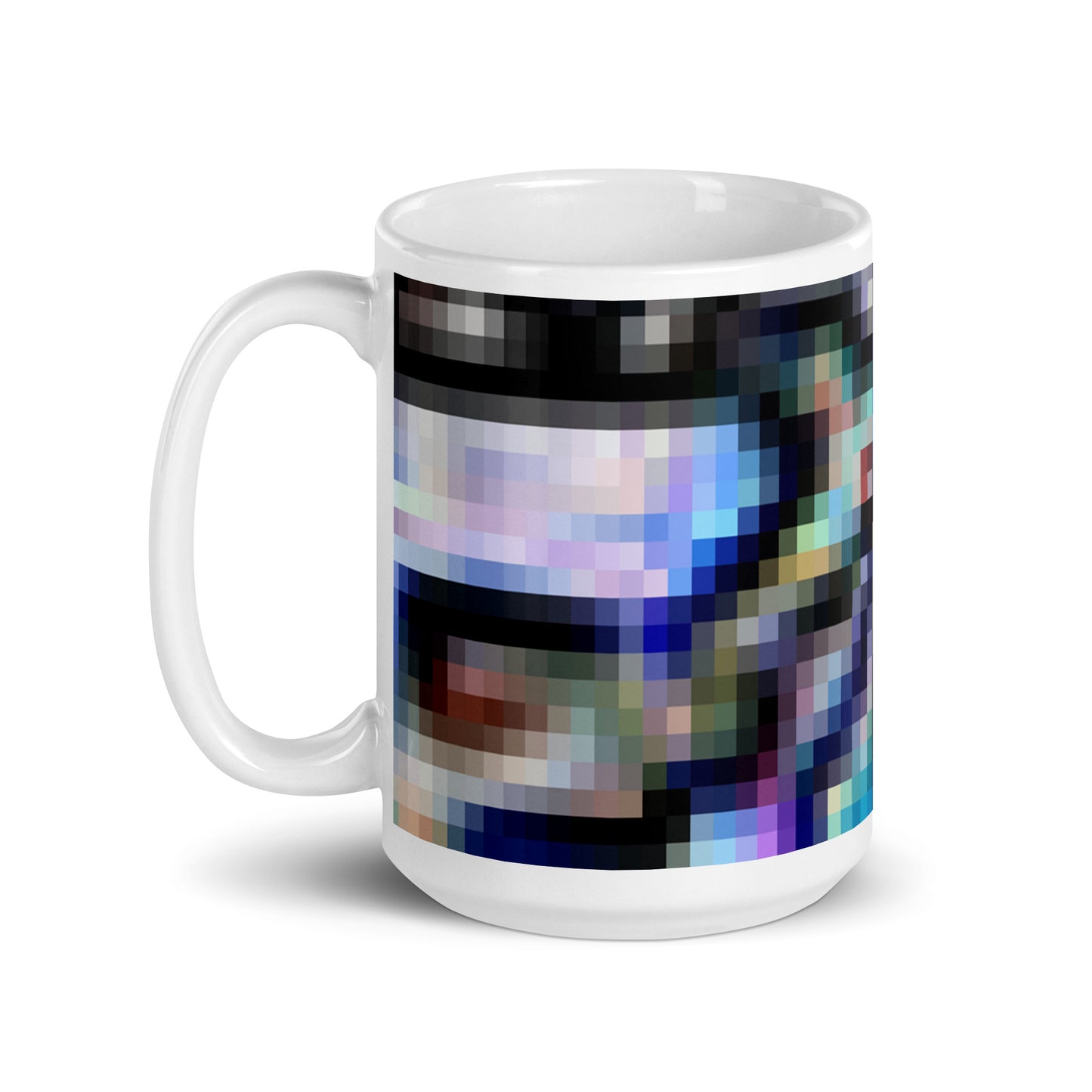 White Glossy Mug With Print Of Pixel Art 1.1