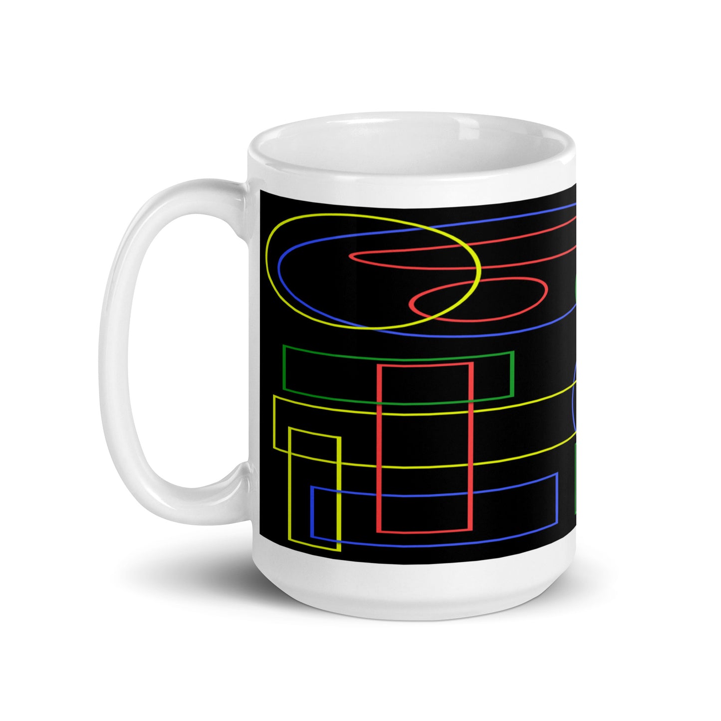 White Glossy Mug With Print Of Geometric Shapes 1.1