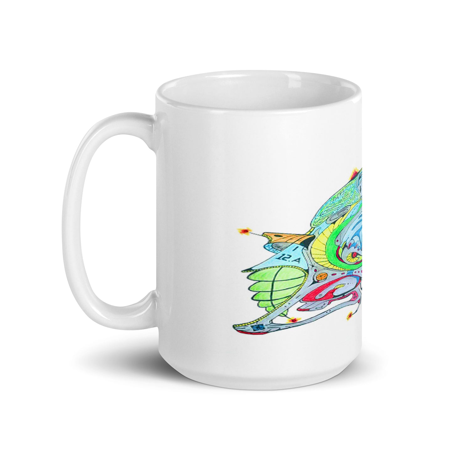 White Glossy Mug With Print Of Concept Spaceship 16.1