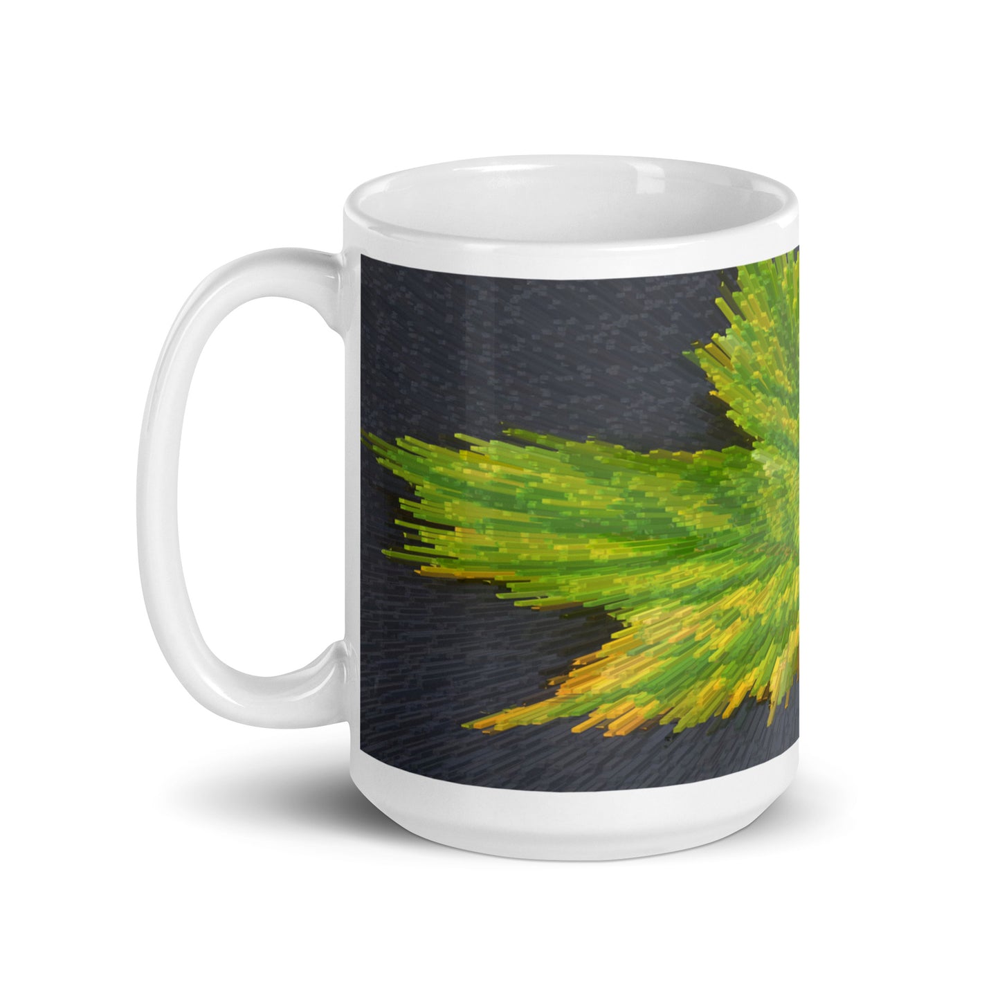 White Glossy Mug With Print Of Spiky Leaf 1.1