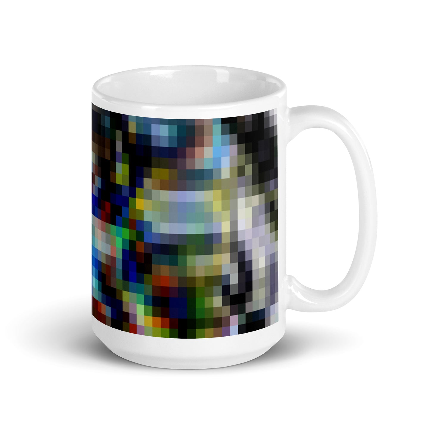 White Glossy Mug With Print Of Pixel Art 1.1