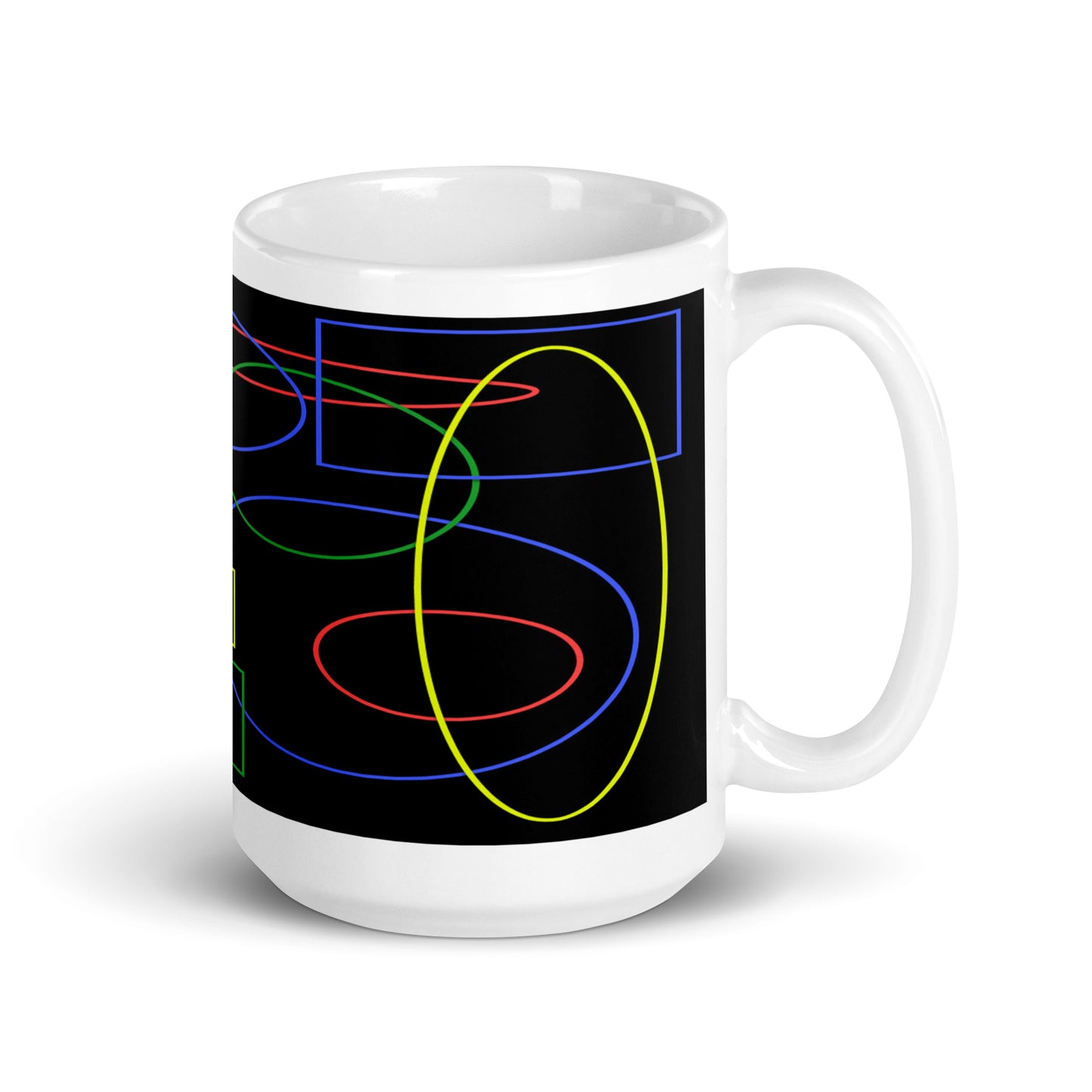 White Glossy Mug With Print Of Geometric Shapes 1.1