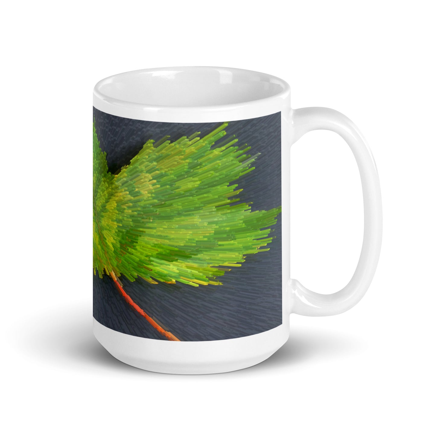 White Glossy Mug With Print Of Spiky Leaf 1.1