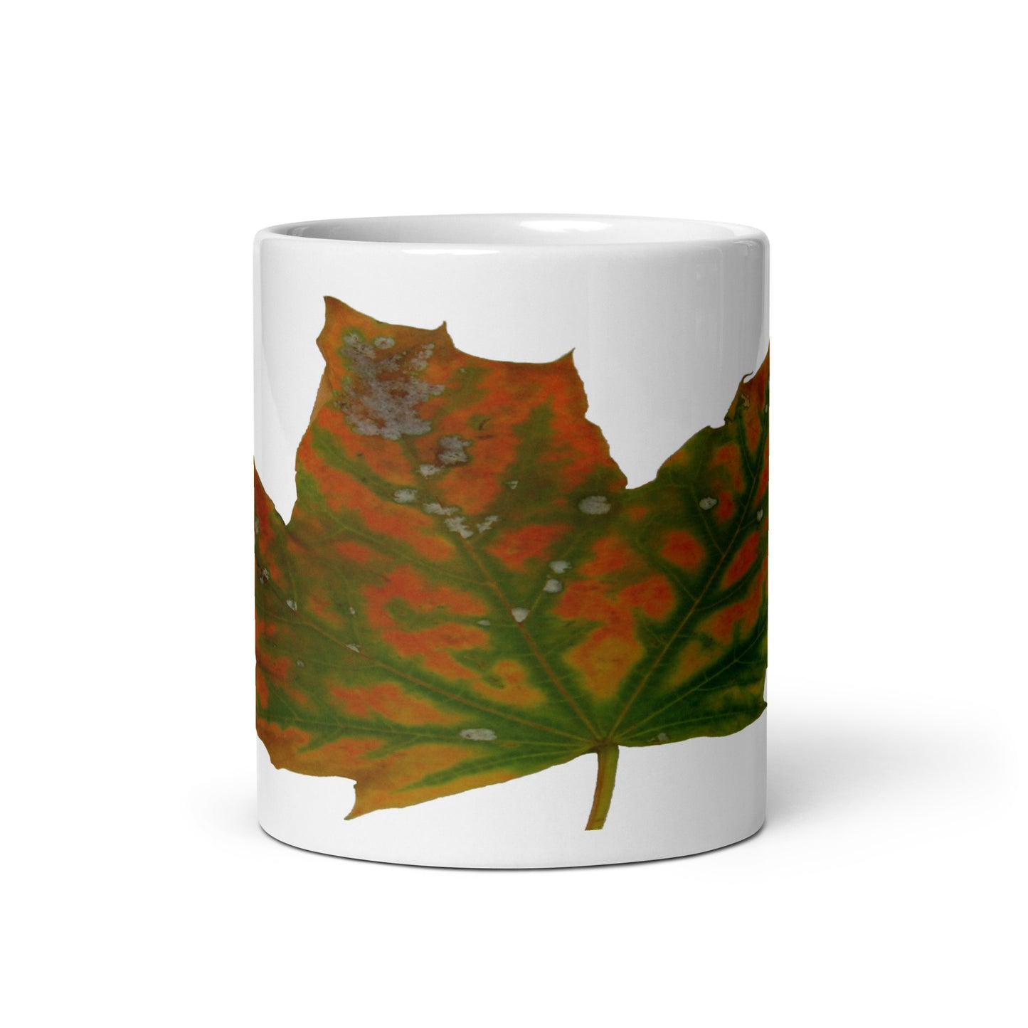 White Glossy Mug With A Print Of Autumn Leaf 1.1