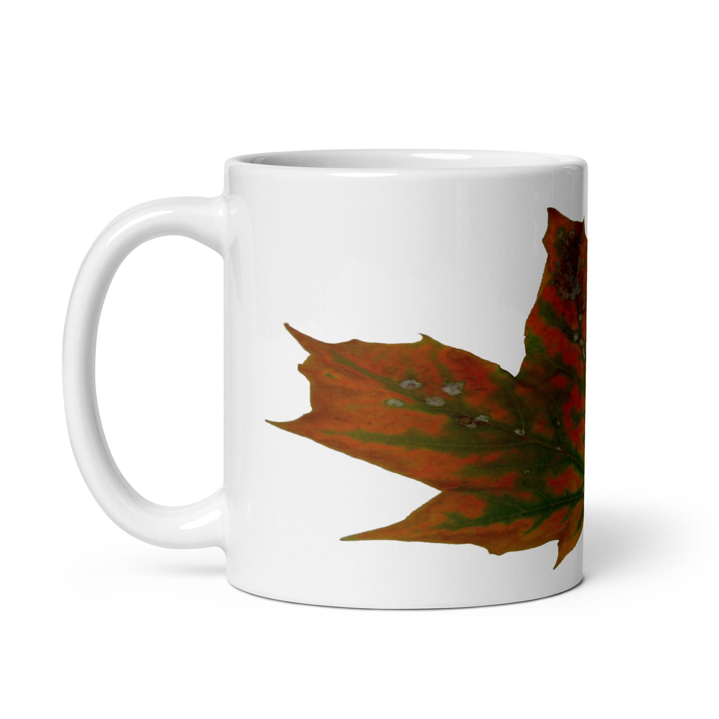 White Glossy Mug With A Print Of Autumn Leaf 1.1