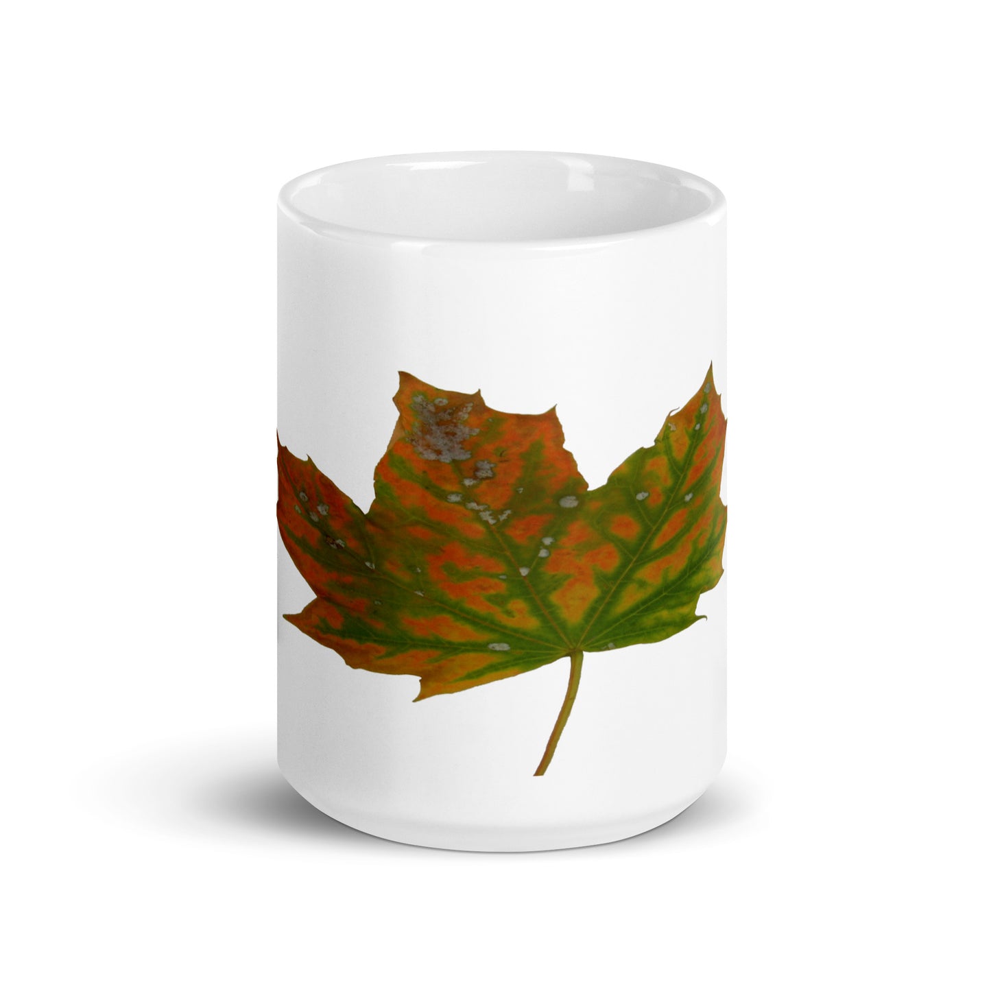 White Glossy Mug With A Print Of Autumn Leaf 1.1