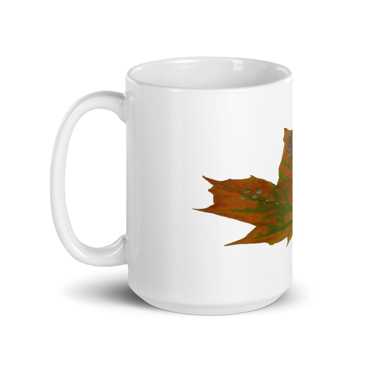 White Glossy Mug With A Print Of Autumn Leaf 1.1