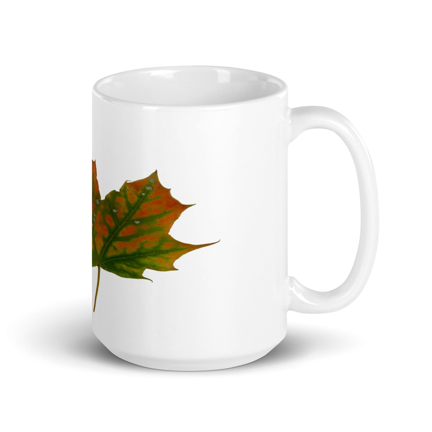 White Glossy Mug With A Print Of Autumn Leaf 1.1