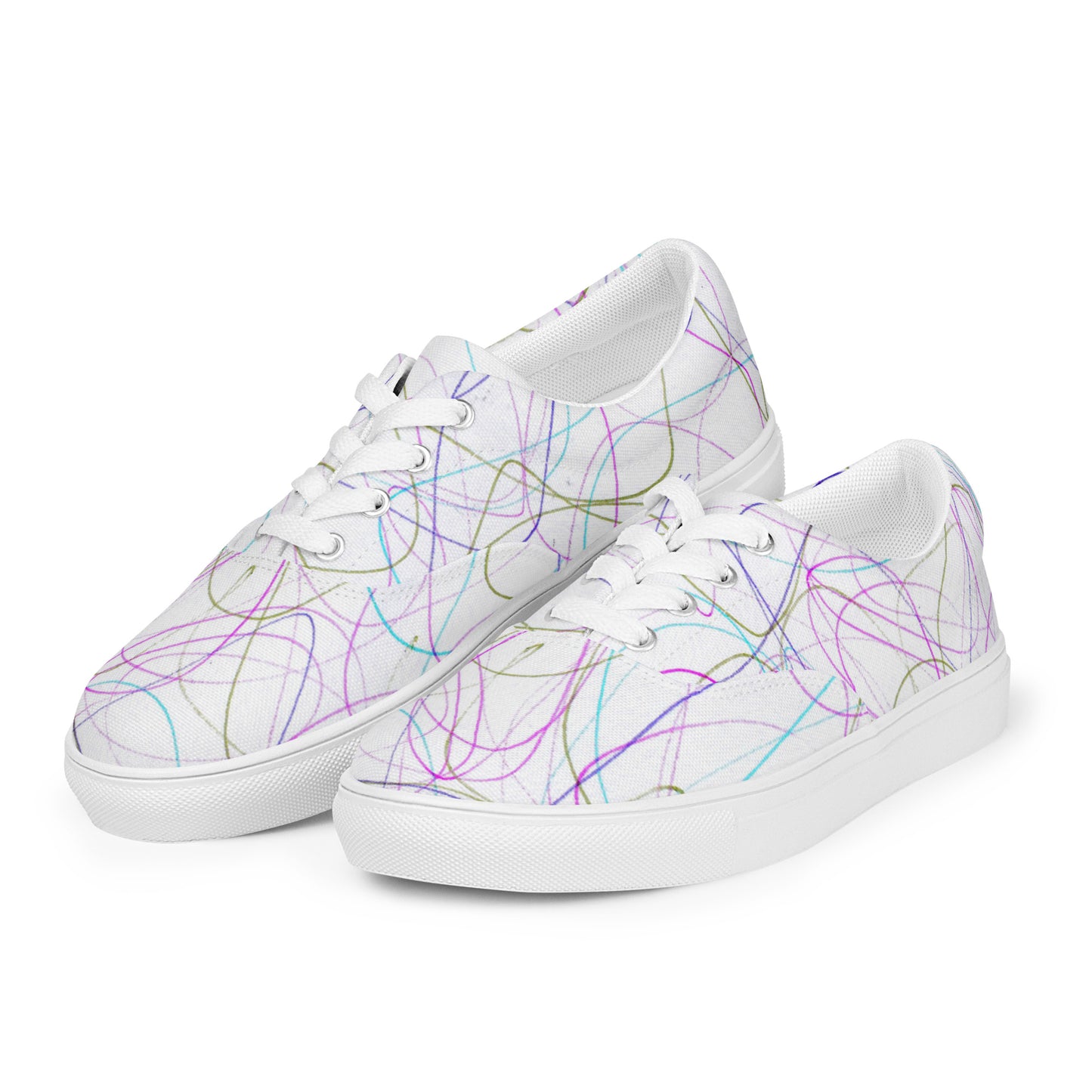 Women’s Low Top Lace-Up Canvas Shoes With A Print Of Scribble Art 1.1